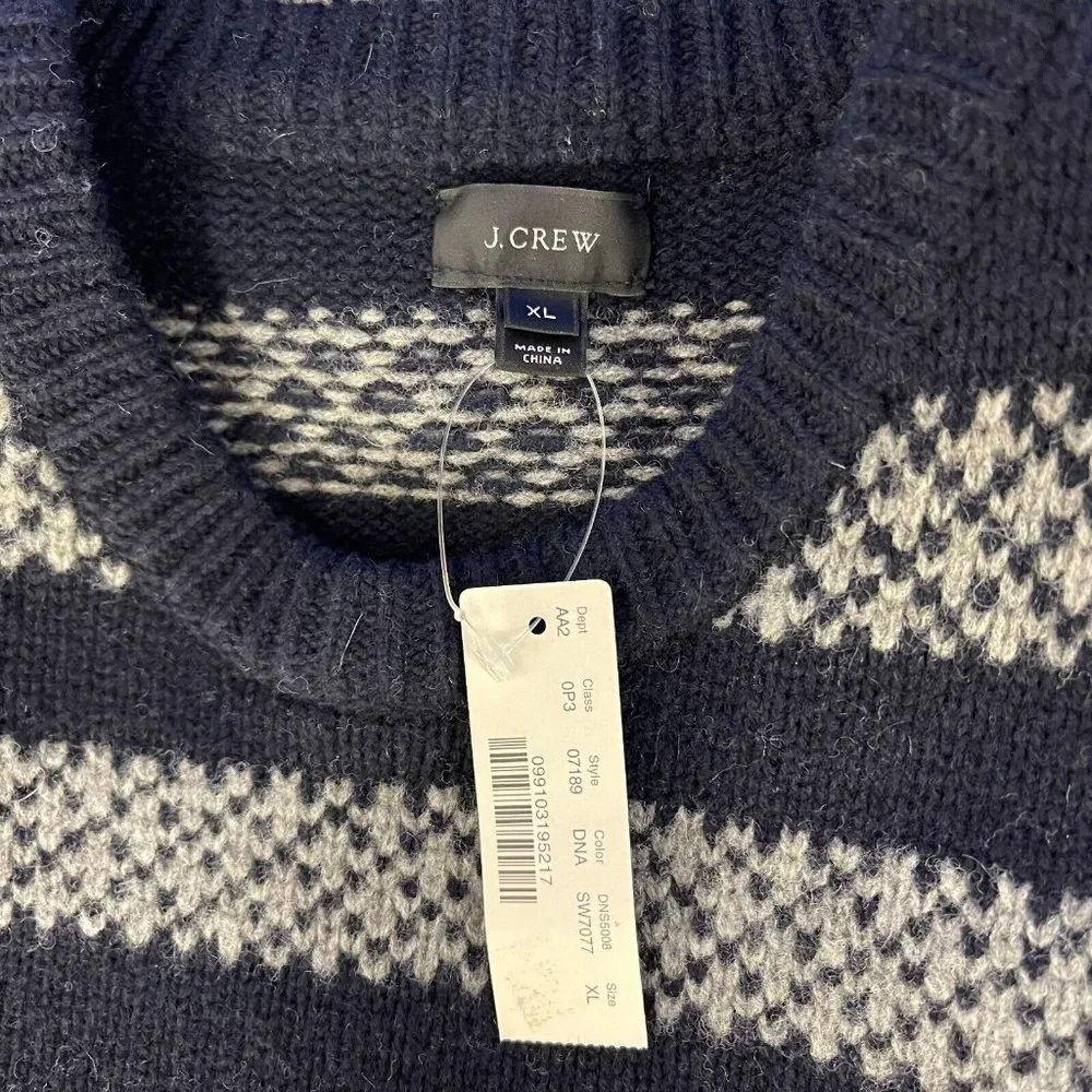 J Crew Lambswool Stripe Sweater Chunky Pullover Crew Neck Long Sleeve Men XL NWT